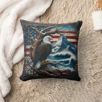 American Bald Eagle Against Mountain Backdrop Throw Pillow