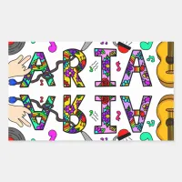 Girl's Name Aria, Flowers and Music Rectangular Sticker