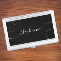 Black and White Elegant Script Curly Name Business Card Case