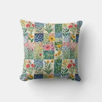 Patchwork Floral Botanical Garden Flowers Pretty Throw Pillow