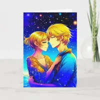 Anime Couple on a Romantic Night Valentine's Day Card