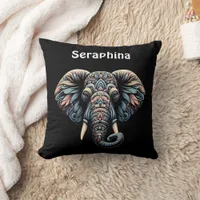 Nature-inspired intricate elephant design throw pillow