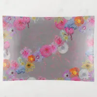 Vintage look floral pattern on gray trinket tray