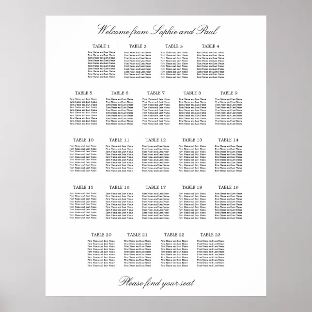 23 Table Elegant Minimalist Seating Chart