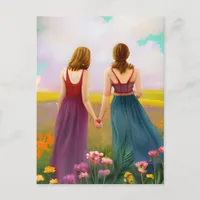 Beautiful Lesbian Couple in Field of Flowers Postcard