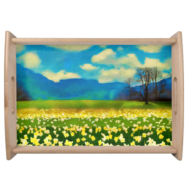 Daffodil field - painting serving tray