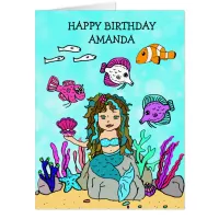 Jumbo Mermaid And Sea Creatures Birthday Card