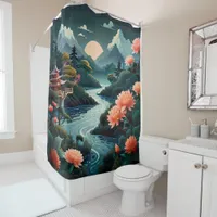 Serenity at Sunset: Traditional Chinese Garden Art Shower Curtain