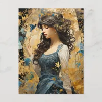 A beautiful Woman long hair blue butterfly collage Postcard