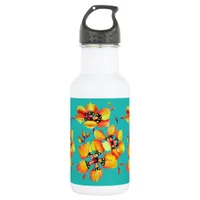 Elegant Orange Flowers - Aqua Stainless Steel Water Bottle