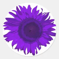 Purple and White Pop Art Sunflower  Classic Round Sticker