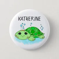 Personalized Cute Turtle Cartoon Name  Button