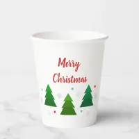 Christmas tree forest, snowflakes, red blue dots paper cups