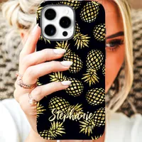 Gold Pineapple Pattern Custom Name iPhone 16 Pro Case