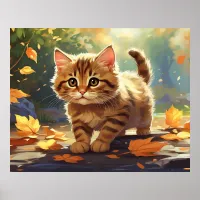 *~* Tabby Fall Leaves Kitten  5:4  Kitty Cat AP68  Poster