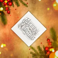 Merry Christmas - Vintage Style Black on White | Paper Dinner Napkins