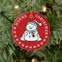 Snowman With Custom Name | Cute Red Ceramic Ornament