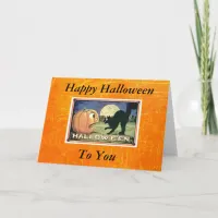 Vintage Happy Halloween Pumpkin with Black Cat Card