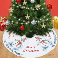 Festive Watercolor Snowman Custom Merry Christmas Brushed Polyester Tree Skirt