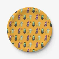 Cute Witch, Vampire and Mummy Halloween Party Paper Plates