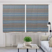 Southwest Blue & Brown Geometric Pattern 50x63in Blackout Curtains