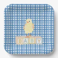Baby Boy Little Chick Blue Gingham Paper Plates