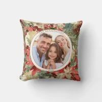 Rustic Red Holiday Floral Christmas Photo Throw Pillow