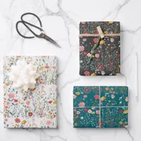 Bold Moody Romantic Colorful Wildflower Garden Wrapping Paper Sheets