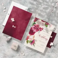 Roses Burgundy/Cream Wedding ID584 Invitation