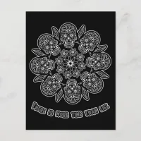 Day of the Dead Mandala Black Background Coloring Postcard
