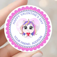 Unicorn Heart Cute Personalized Valentine Classic Round Sticker