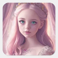 Pretty Pink Princess with Sparkles Square Sticker