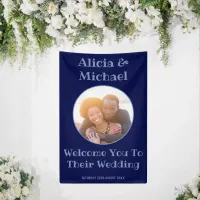 Couple Photo Navy Blue Wedding Welcome Banner