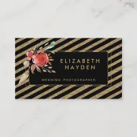 gold glitter turquoise coral Floral business card