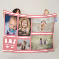 Pink Stripes Multiple Photos Custom Monogram Fleece Blanket