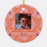 Pink Flowers And Stripes Personalized Ornament