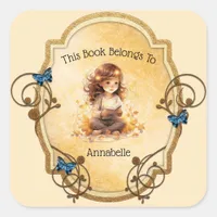 Magical Little Girl Reading a Book  Square Sticker