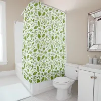 Green and White Tropical Leaf Shower Curtain