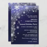 Navy White Snowflakes Corporate Holiday Party Invitation