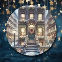 City Brownstone at Christmas  Classic Round Sticker