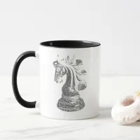 Chess Knight Black Word Art Mug