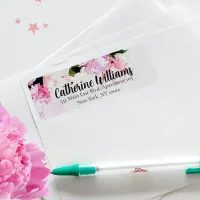 Watercolor Pink White Peony Flowers Return Address Label