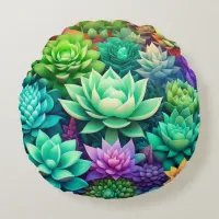 Aloe Vera and Succulents Collage Round Pillow