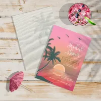 Tropical Isle Sunrise Wedding Pink ID581 Invitation