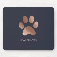 Faux Rose Gold Paw Print On Navy Mouse Pad