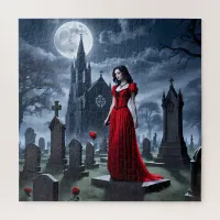 Goth girl, in a flowing red dress - Jigsaw Puzzle 