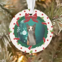 Merry Christmas Wreath and Holly Custom Pet Photo Ornament