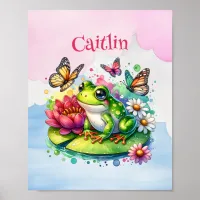 Personalized Frog, Flowers and Butterflies Poster
