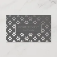 Silver And Gray Paw Print Pattern | Dog Walker Business Card