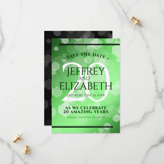 Elegant 20th Emerald Wedding Anniversary Save The Date